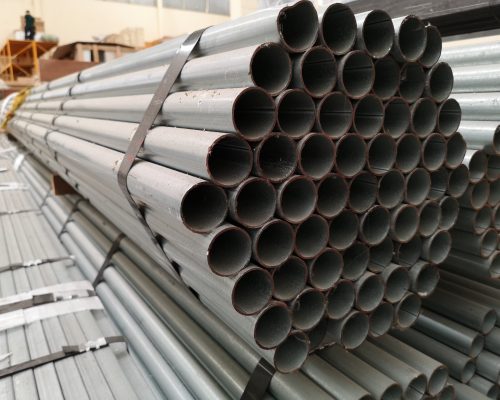 Stack,Of?,Galvanize?d?,Round,Steel?,Pipes?,For?,Construction,Supplies?
